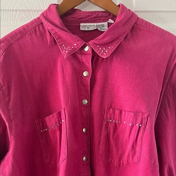 Jeanology Pink Denim Cotton Button-Down Shirt - Picture 2 of 4
